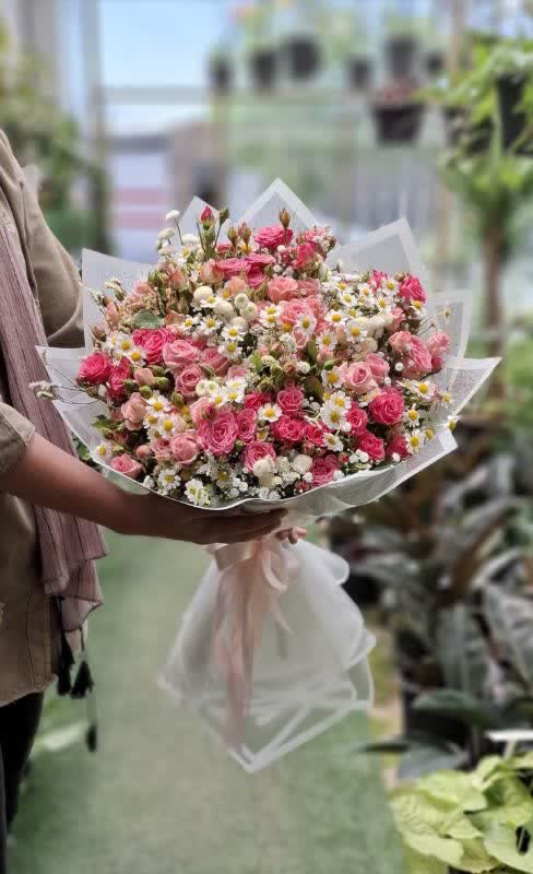Miniature pink rose bouquet